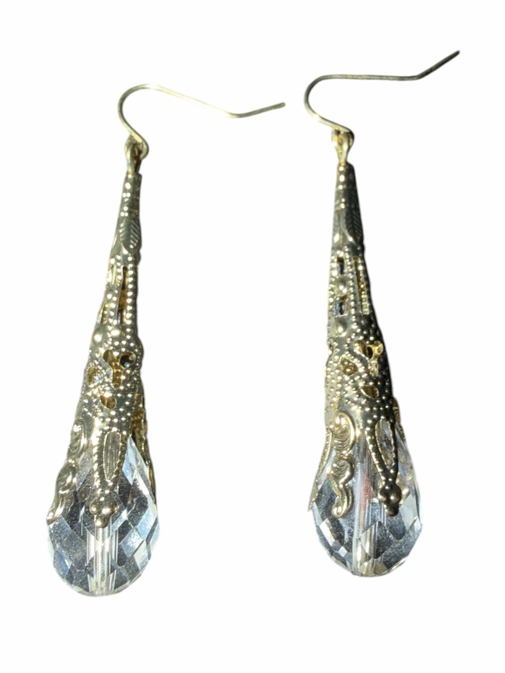 Elegant Crystal Teardrop Dangle Earrings - Gold tone